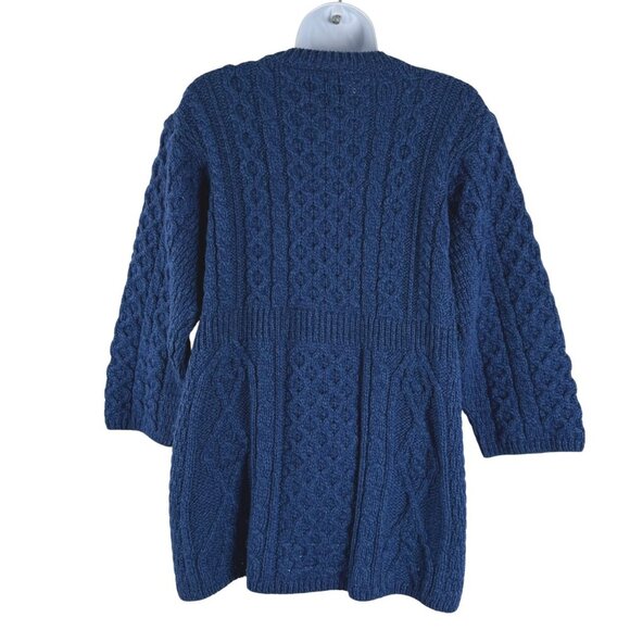 Kilronan Fisherman Cardigan Sweater Medium Blue Merino Wool Cable‎ Knit CJ-1956 - Picture 4 of 8
